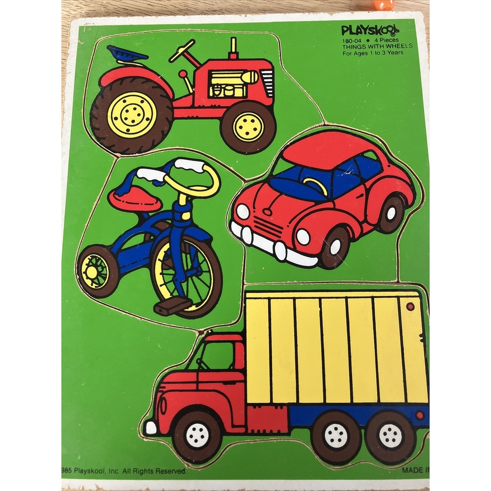 Vintage PlaySkool Wooden Puzzle 4 Pieces 180-04 Things with Wheels Made USA